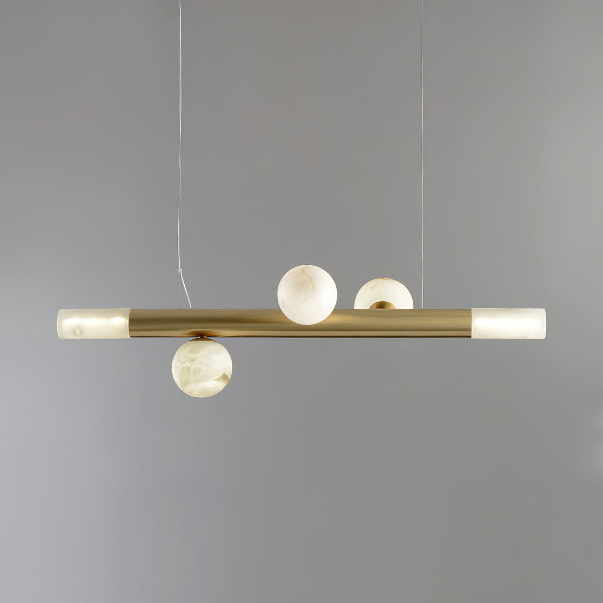 RoMi Carrara Alabaster Pendant Light - Brass Linear Globe Chandelier
