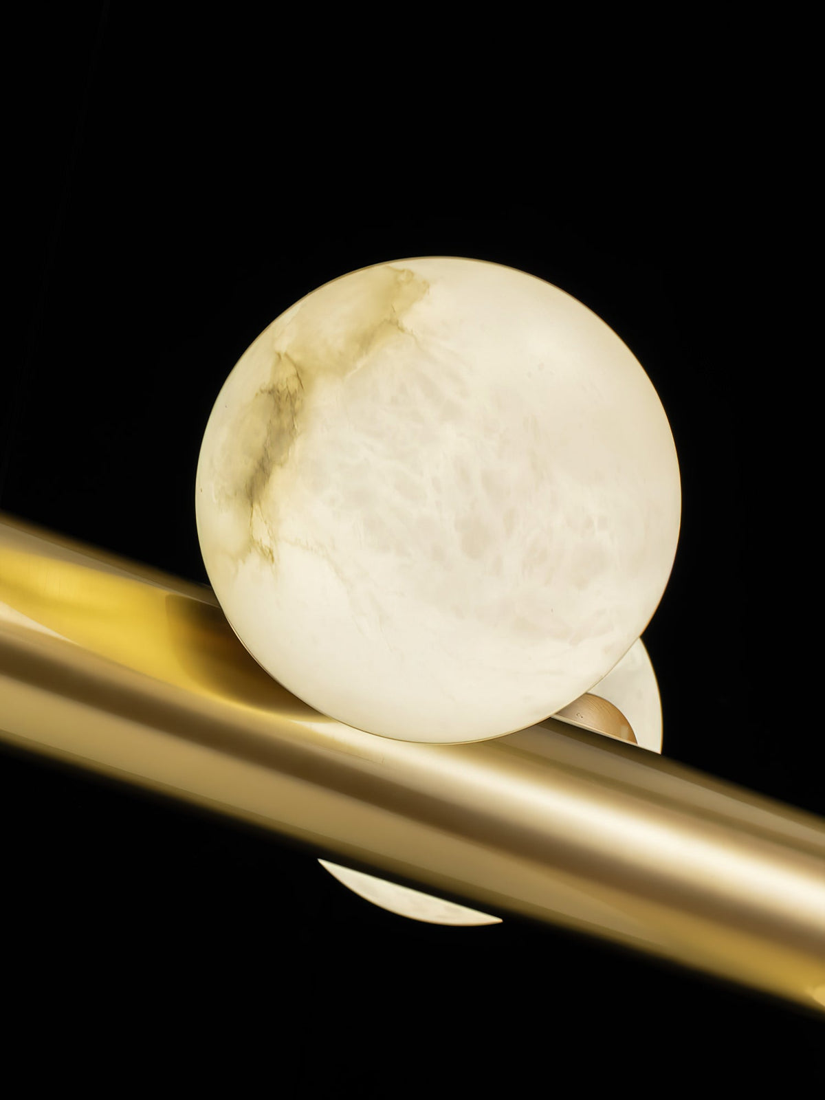 RoMi Carrara Alabaster Pendant Light - Brass Linear Globe Chandelier