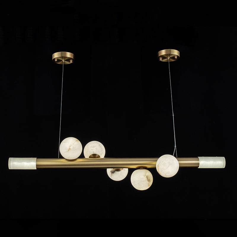 RoMi Carrara Alabaster Pendant Light - Brass Linear Globe Chandelier