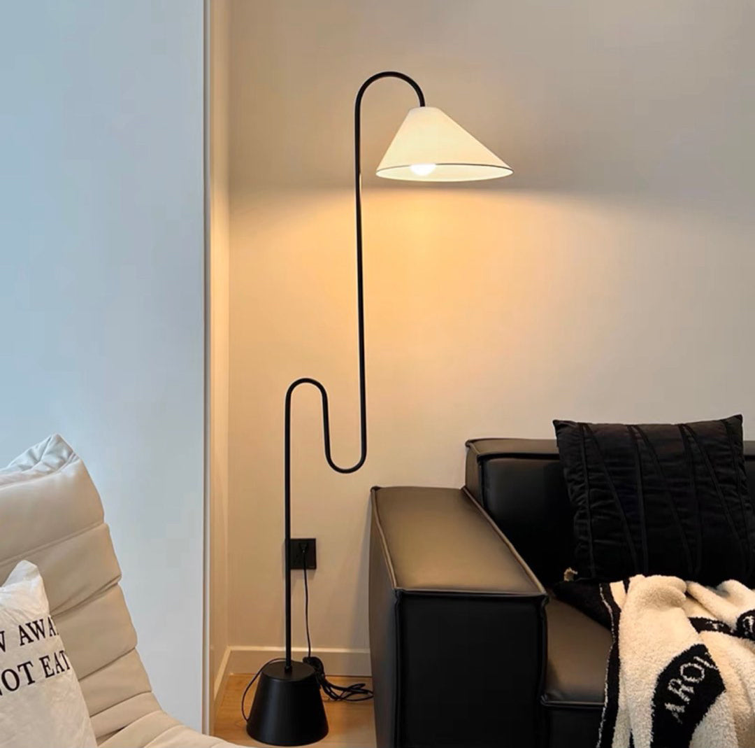 Roattino Floor Lamp - S-Shaped Steel Frame & Fabric Shade Light