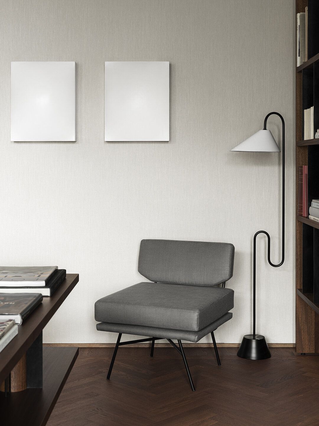 Roattino Floor Lamp - S-Shaped Steel Frame & Fabric Shade Light