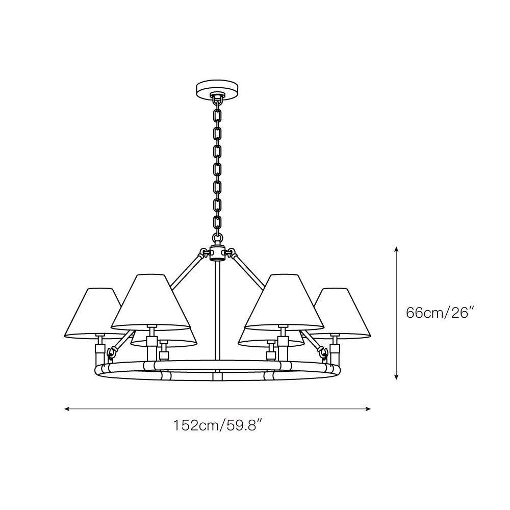 Robert 6-Light Chandelier - Brass Frame & Tapered Fabric Shades