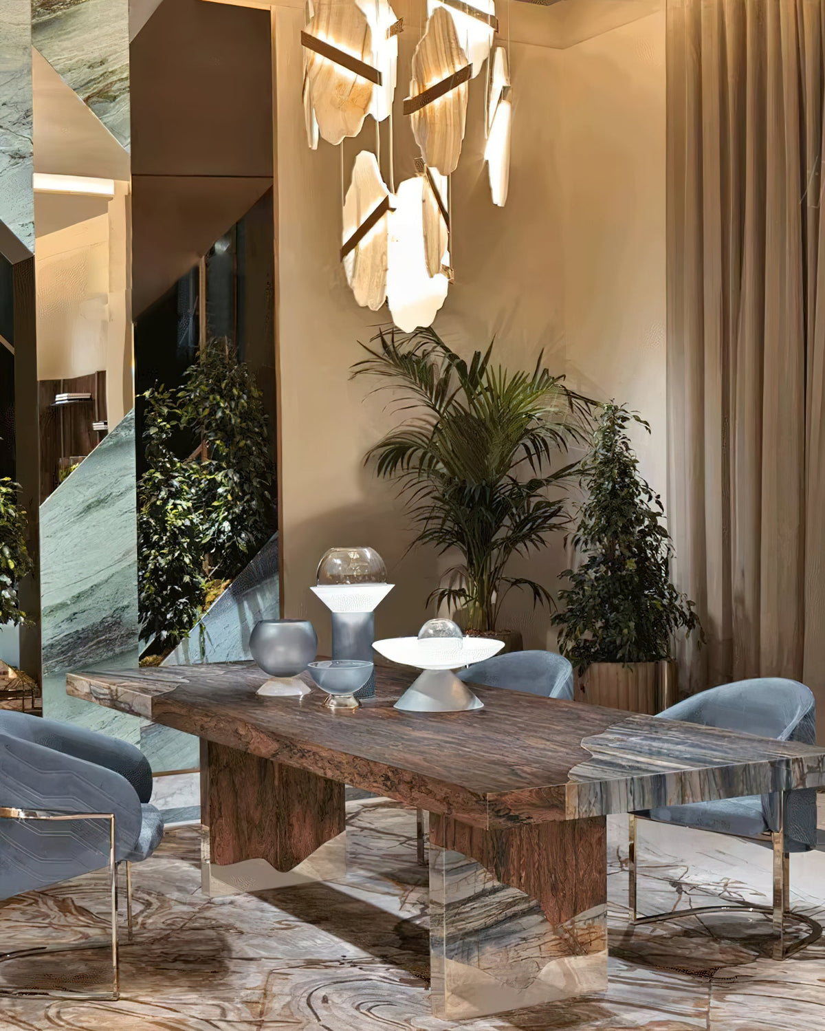 Rock Chandelier - Onyx & Alabaster Sculptural LED Pendant