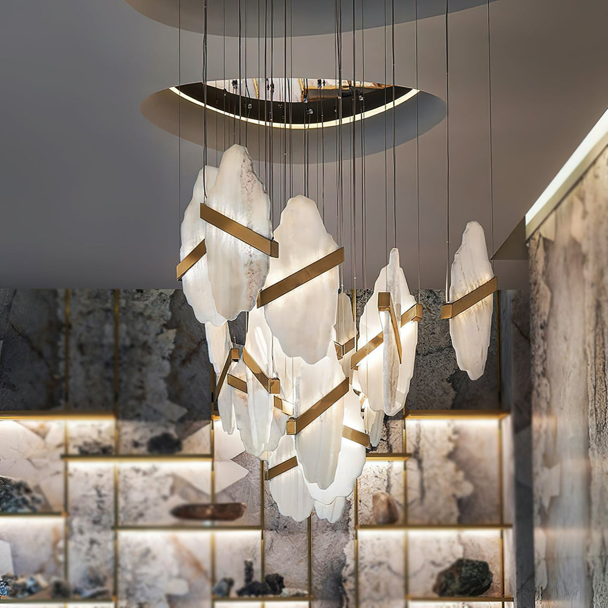 Rock Chandelier - Onyx & Alabaster Sculptural LED Pendant