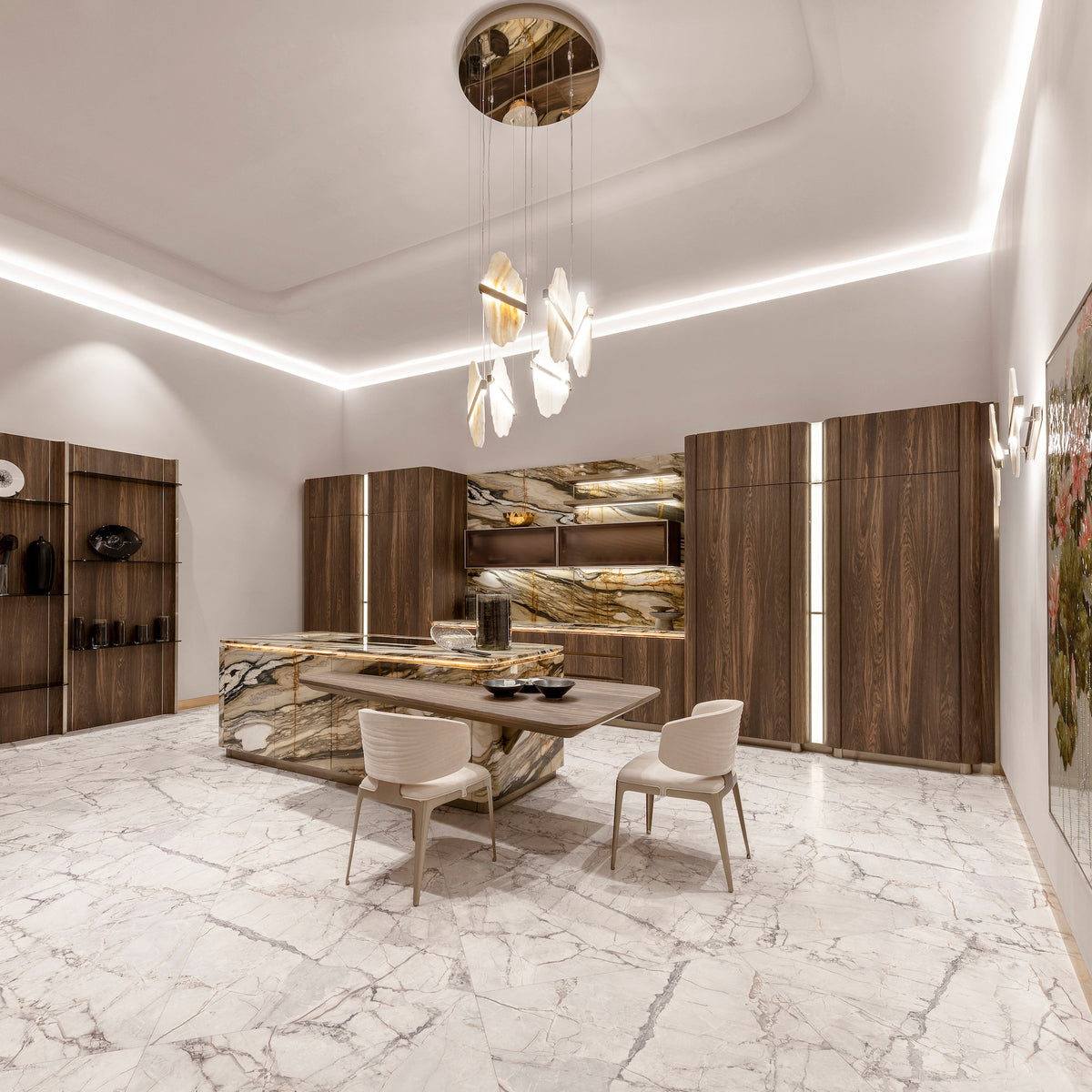 Rock Chandelier - Onyx & Alabaster Sculptural LED Pendant