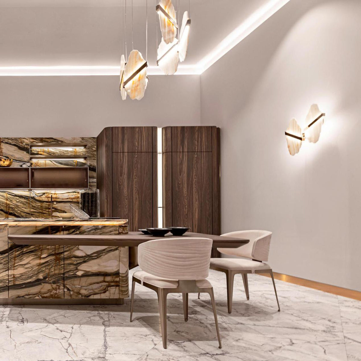 Rock Chandelier - Onyx & Alabaster Sculptural LED Pendant