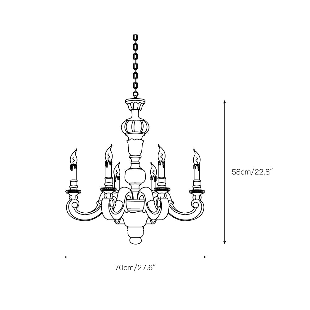 Roman Pillar Chandelier - Carved Wood French Mediterranean Light