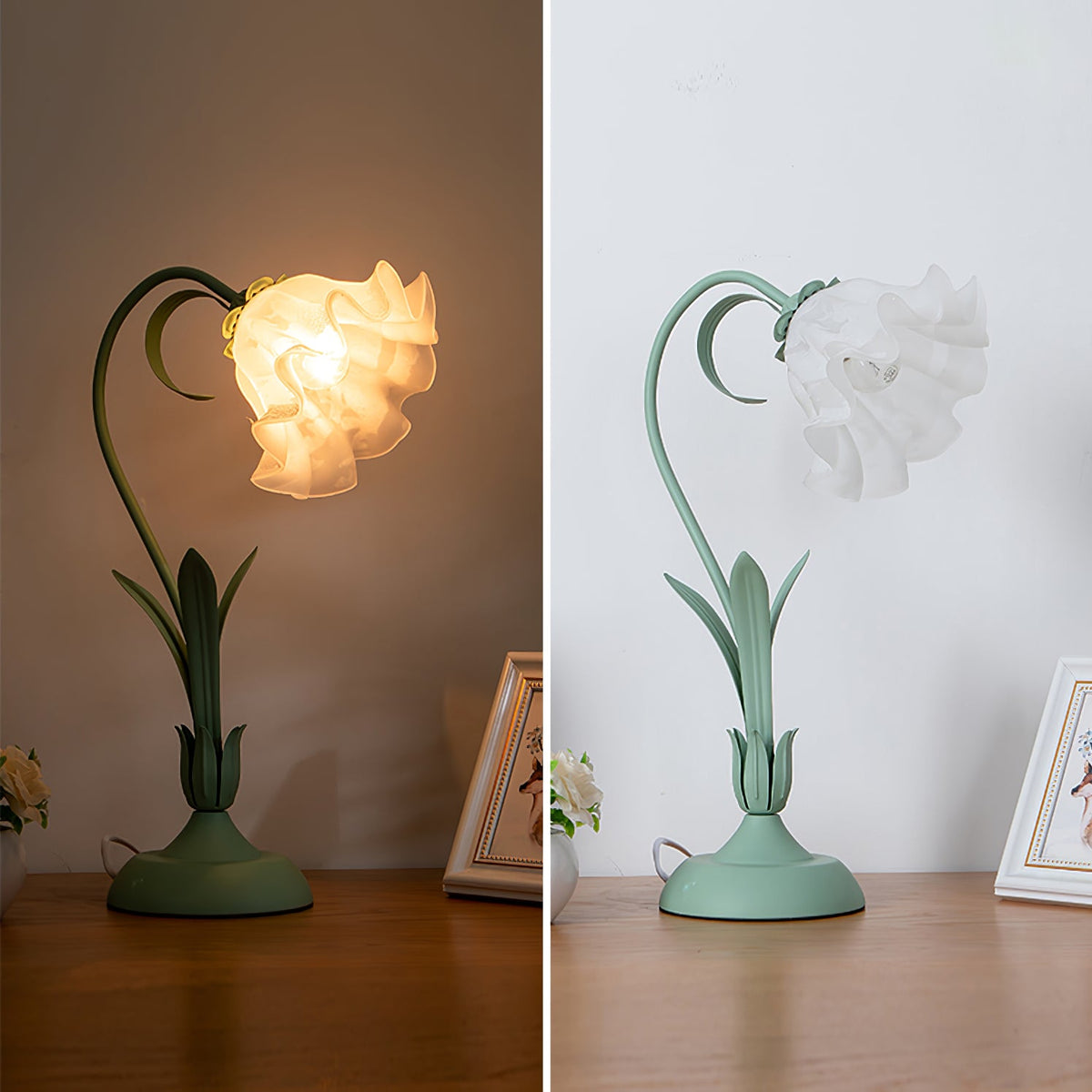 Romantic Flower Table Lamp - Glass Flower Shade Nightstand Light