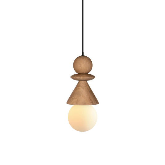 Rook Pendant Lamp - Hand-Turned Wood & Glass Globe Light