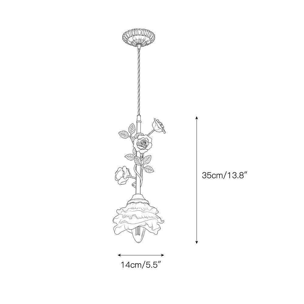 Rosalie Floral Pendant Lamp - Brass & Sculpted Glass Rose Light