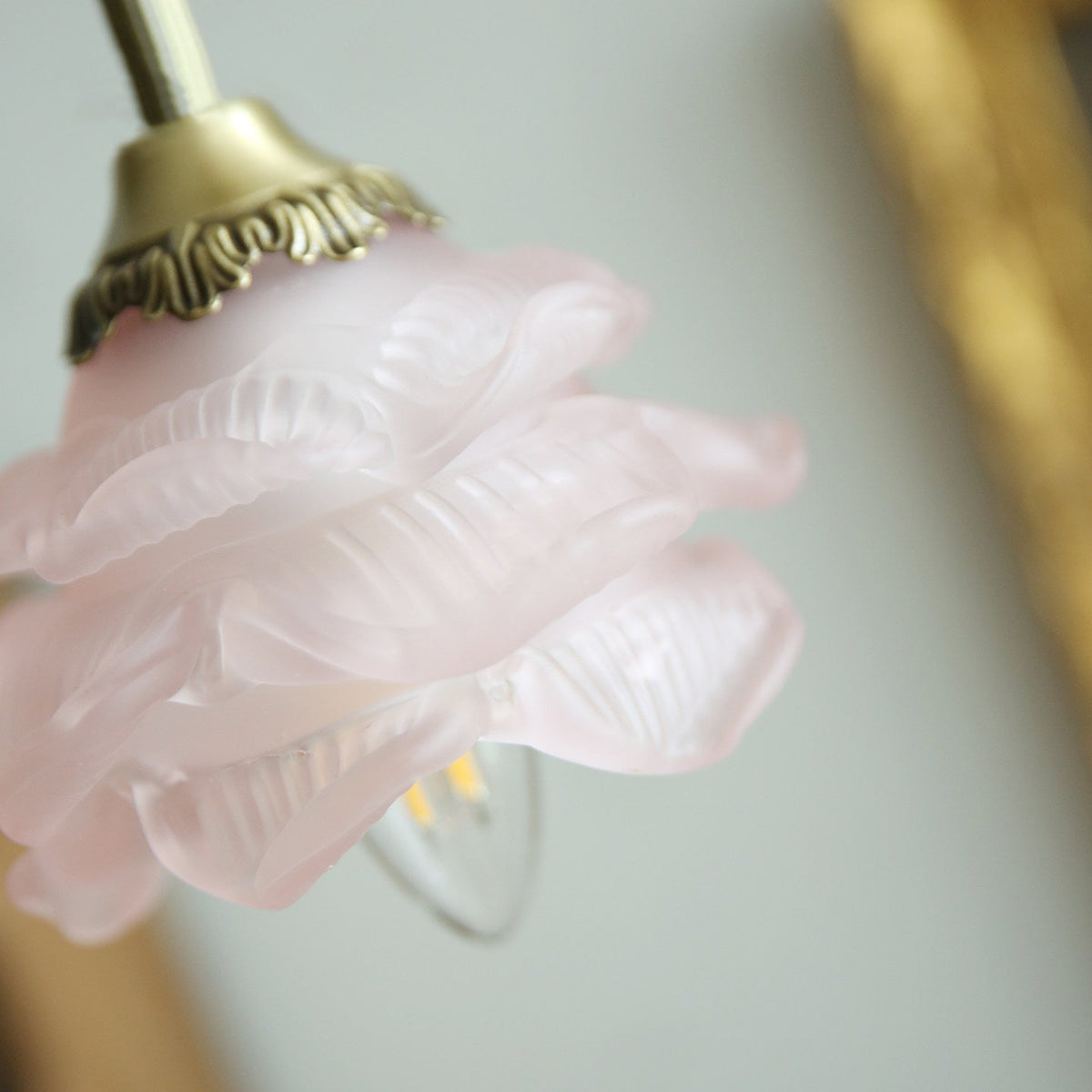 Rosalie Floral Pendant Lamp - Brass & Sculpted Glass Rose Light