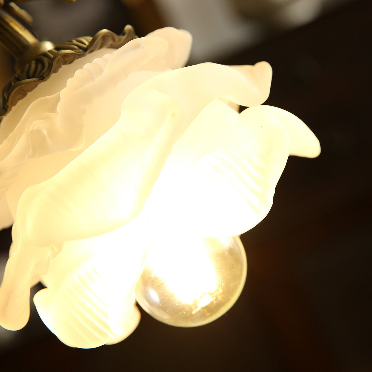Rosalie Floral Table Lamp - Porcelain Roses & Brass Desk Light