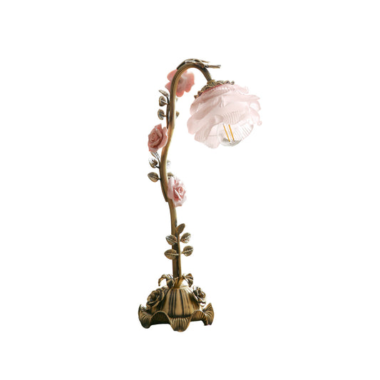 Rosalie Floral Table Lamp - Porcelain Roses & Brass Desk Light