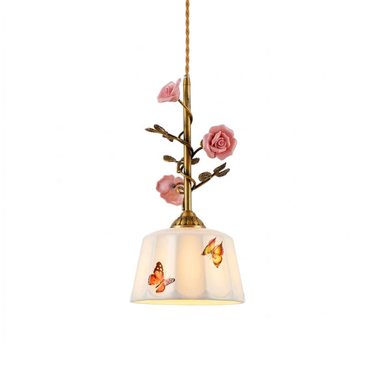 Rosalind Bloom Pendant Lamp - Ceramic Floral & Brass Light