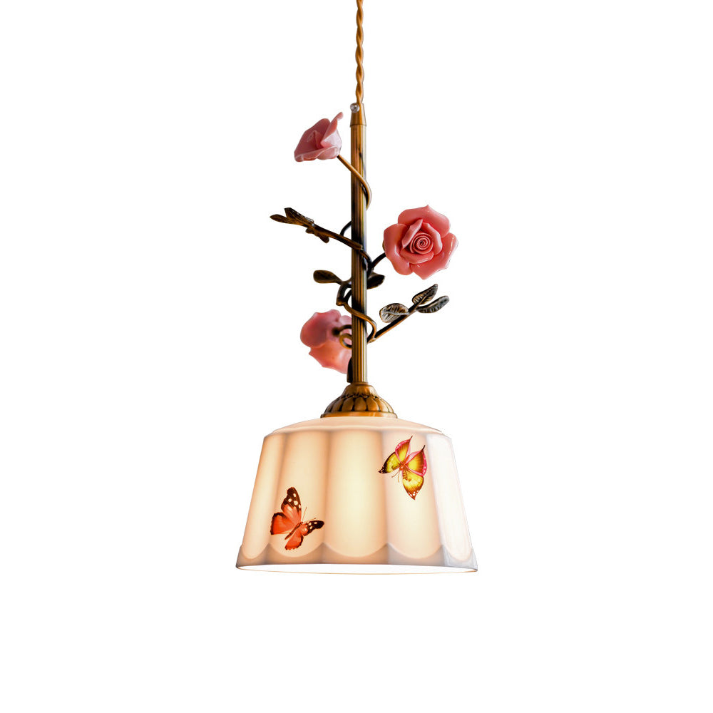 Rosalind Bloom Pendant Lamp - Ceramic Floral & Brass Light
