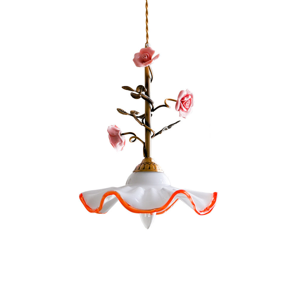 Rosalind Bloom Pendant Lamp - Ceramic Floral & Brass Light