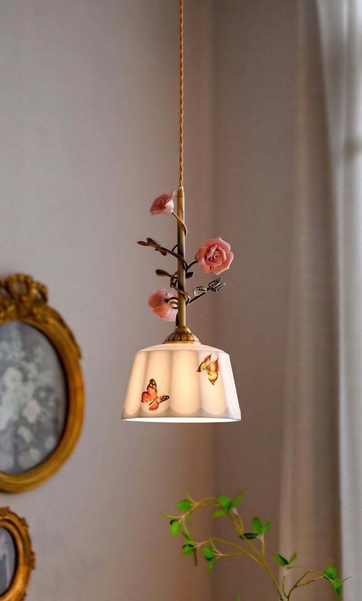 Rosalind Bloom Pendant Lamp - Ceramic Floral & Brass Light