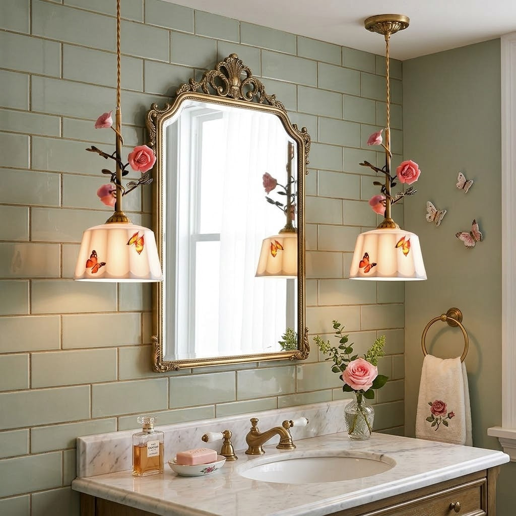 Rosalind Bloom Pendant Lamp - Ceramic Floral & Brass Light