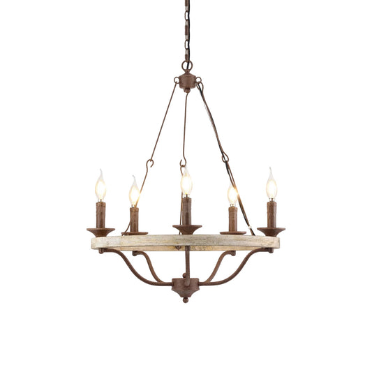 Rosalind Wheeler Chandelier - Vintage Wood & Rust Metal Pendant