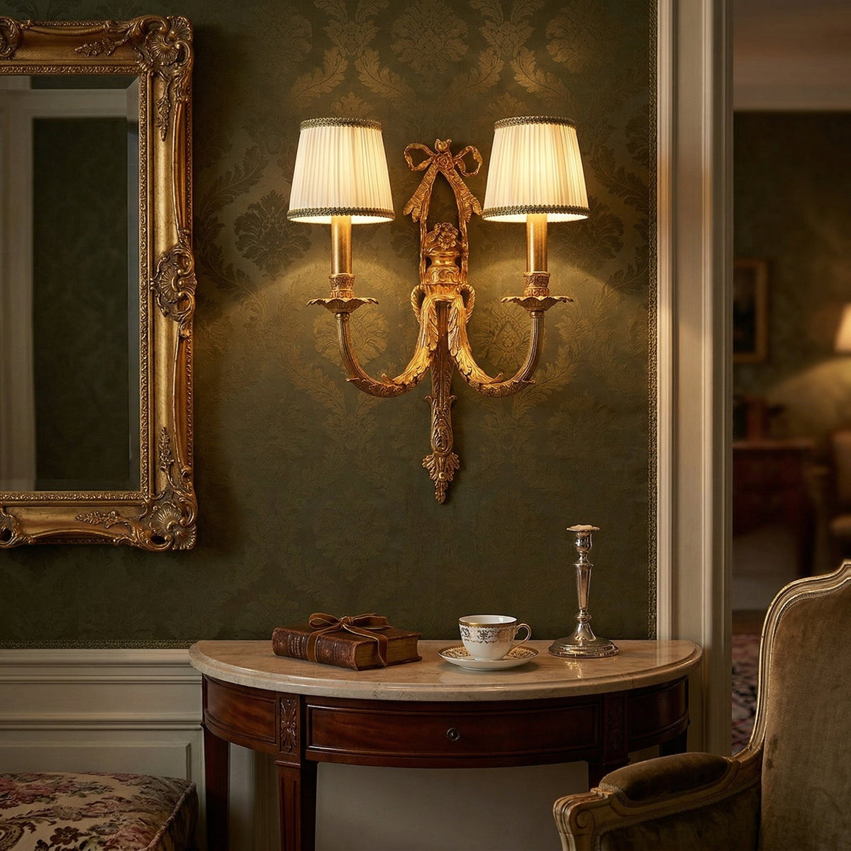 Claudine Wall Lamp – Classic Brass & White Shade Sconce