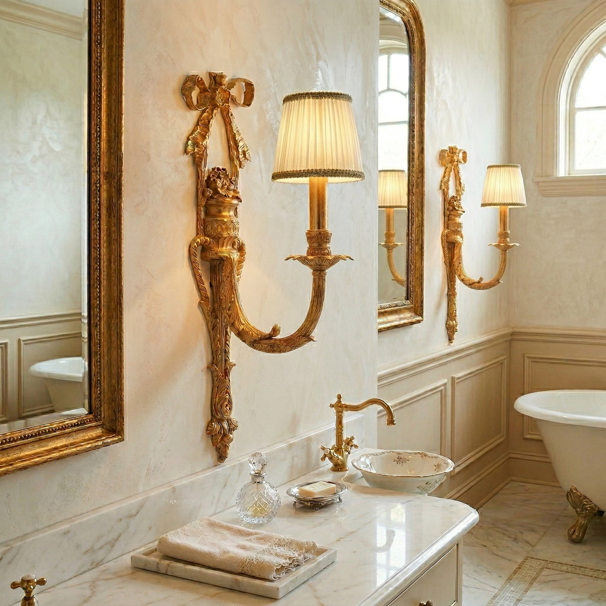 Claudine Wall Lamp – Classic Brass & White Shade Sconce