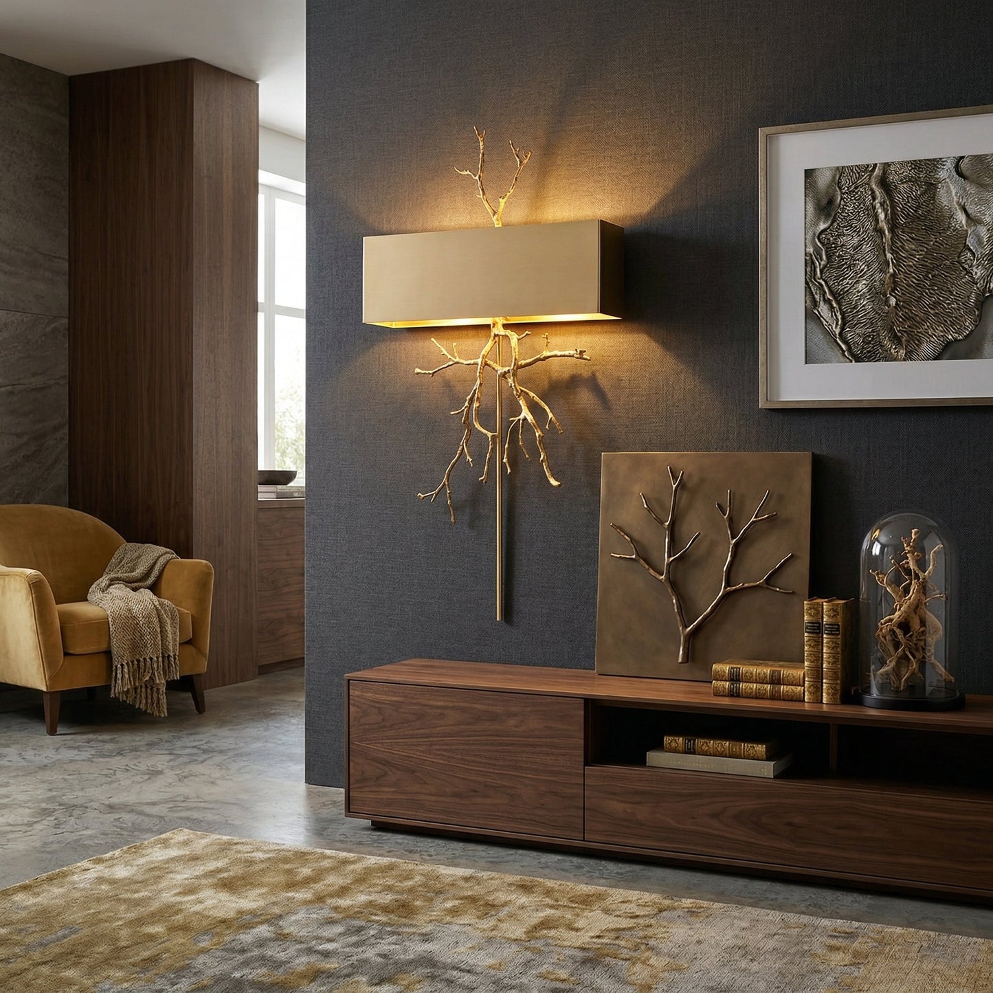 Twig Wall Lamp - Real Twig Cast Brass Body & Aluminum Shade | Organic Sculptural Wall Sconce
