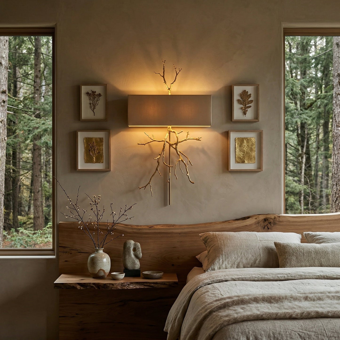 Twig Wall Lamp - Real Twig Cast Brass Body & Aluminum Shade | Organic Sculptural Wall Sconce
