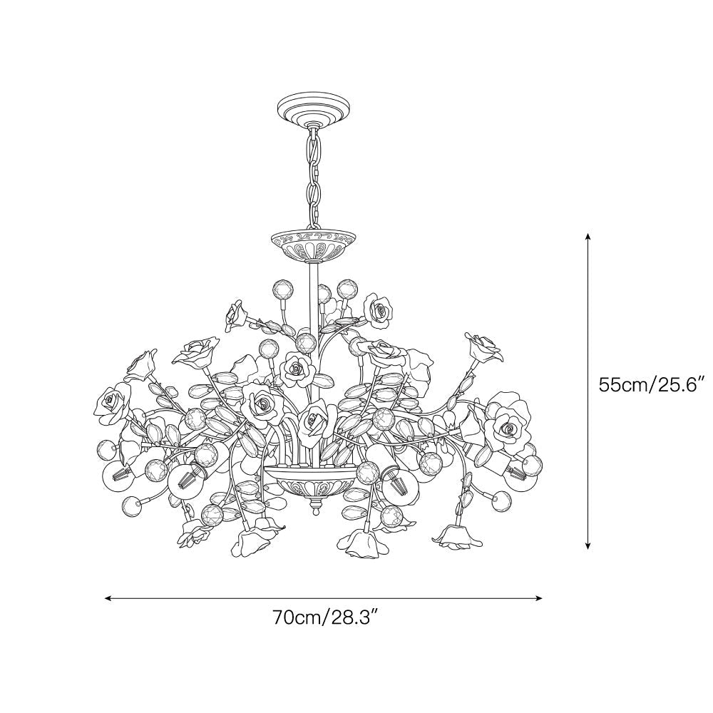 Roseto Chandelier - Hand-Crafted Porcelain Rose & Crystal Pendant | Romantic Floral Luxury Lighting