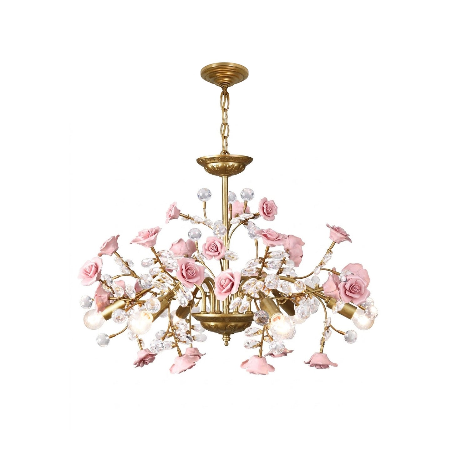 Roseto Chandelier - Hand-Crafted Porcelain Rose & Crystal Pendant | Romantic Floral Luxury Lighting