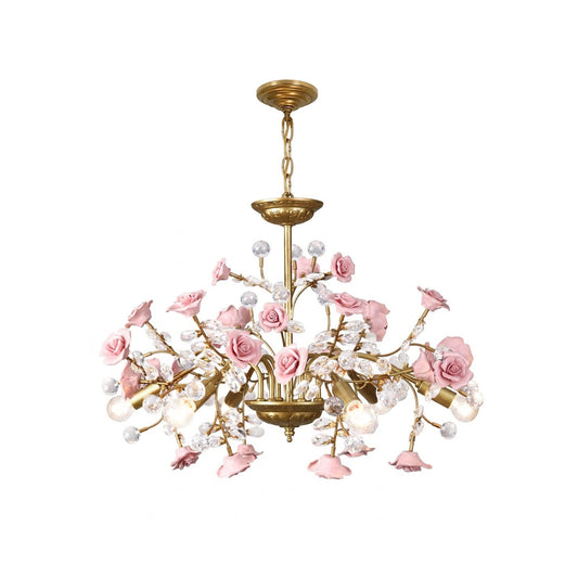 Roseto Chandelier - Hand-Crafted Porcelain Rose & Crystal Pendant | Romantic Floral Luxury Lighting
