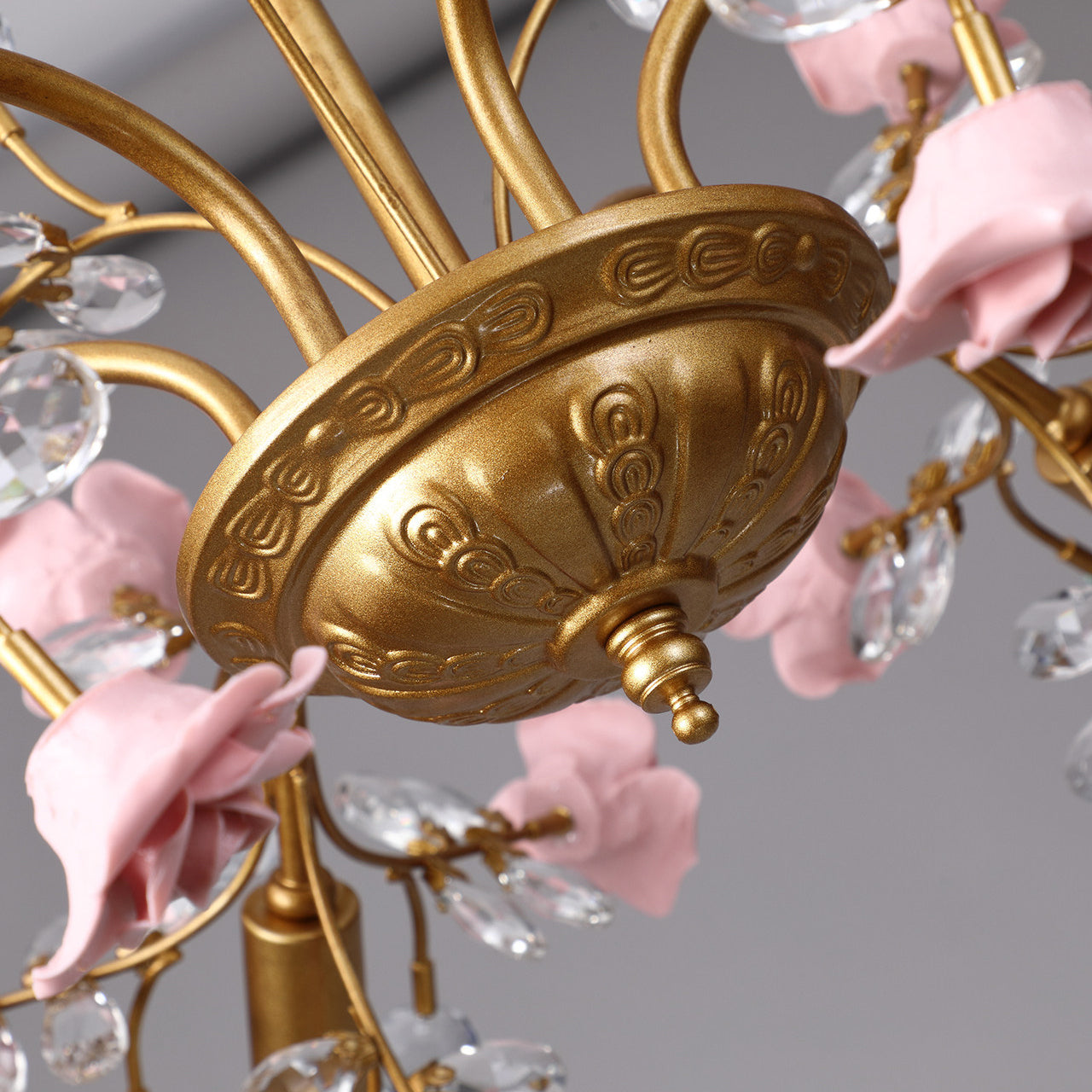 Roseto Chandelier - Hand-Crafted Porcelain Rose & Crystal Pendant | Romantic Floral Luxury Lighting