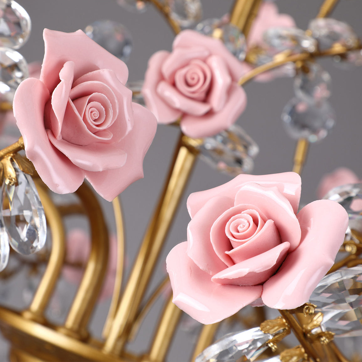 Roseto Chandelier - Hand-Crafted Porcelain Rose & Crystal Pendant | Romantic Floral Luxury Lighting