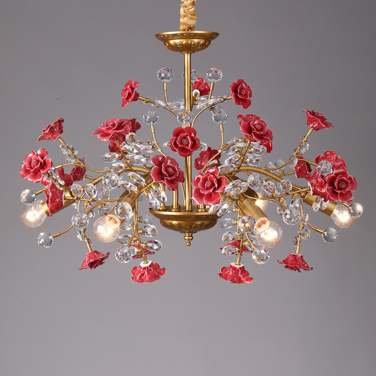 Roseto Chandelier - Hand-Crafted Porcelain Rose & Crystal Pendant | Romantic Floral Luxury Lighting