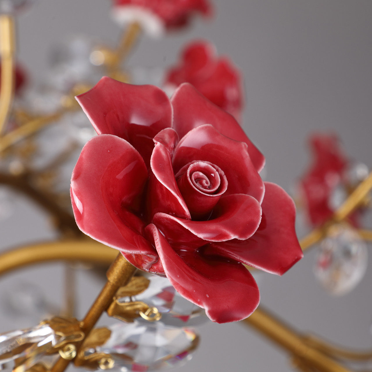 Roseto Chandelier - Hand-Crafted Porcelain Rose & Crystal Pendant | Romantic Floral Luxury Lighting