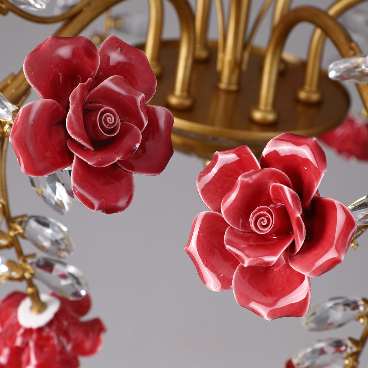 Roseto Chandelier - Hand-Crafted Porcelain Rose & Crystal Pendant | Romantic Floral Luxury Lighting