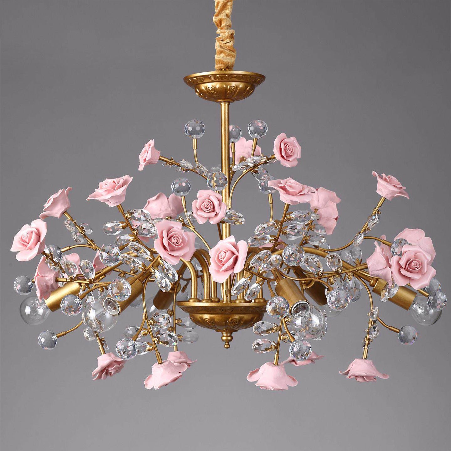 Roseto Chandelier - Hand-Crafted Porcelain Rose & Crystal Pendant | Romantic Floral Luxury Lighting