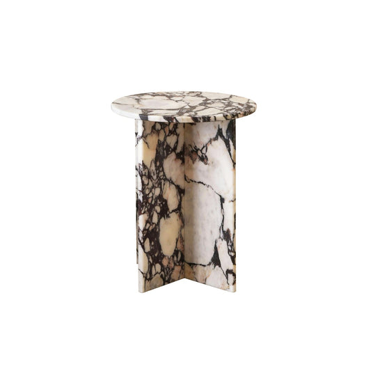 Rosie Marble Side Table - Bulgari & Travertine Natural Stone Pedestal | Luxury Minimalist Bedside Table