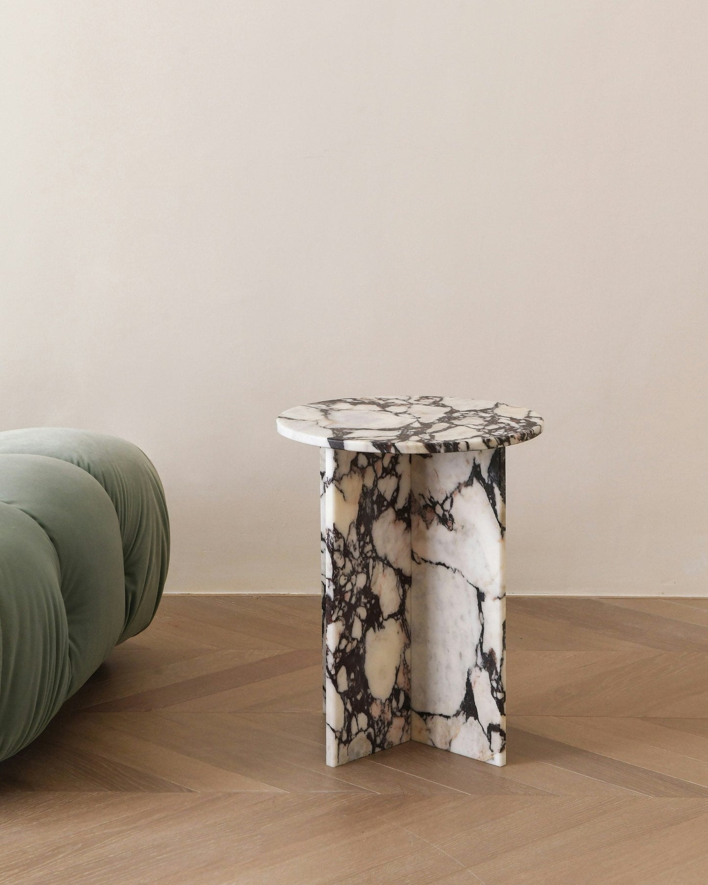 Rosie Marble Side Table - Bulgari & Travertine Natural Stone Pedestal | Luxury Minimalist Bedside Table