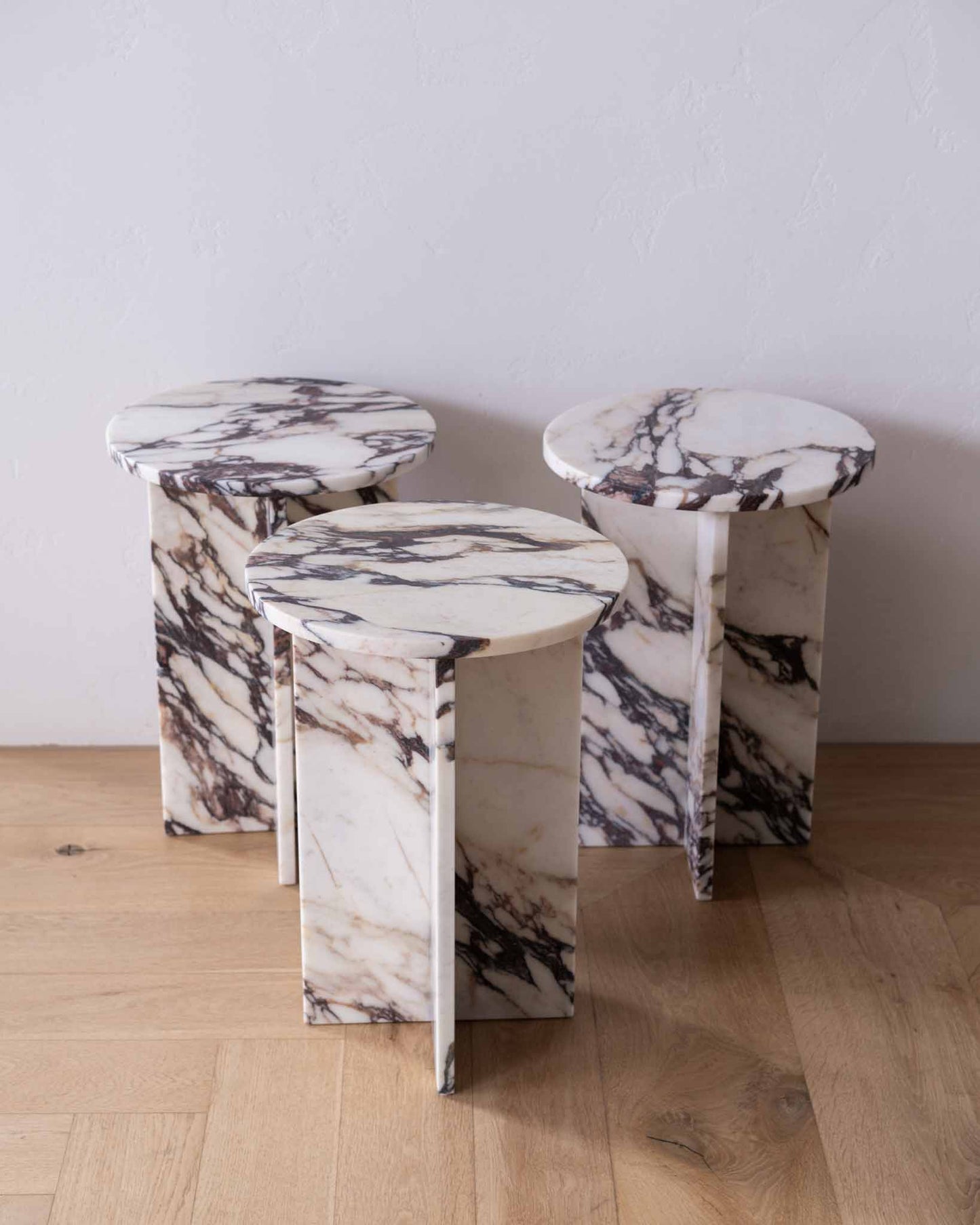 Rosie Marble Side Table - Bulgari & Travertine Natural Stone Pedestal | Luxury Minimalist Bedside Table