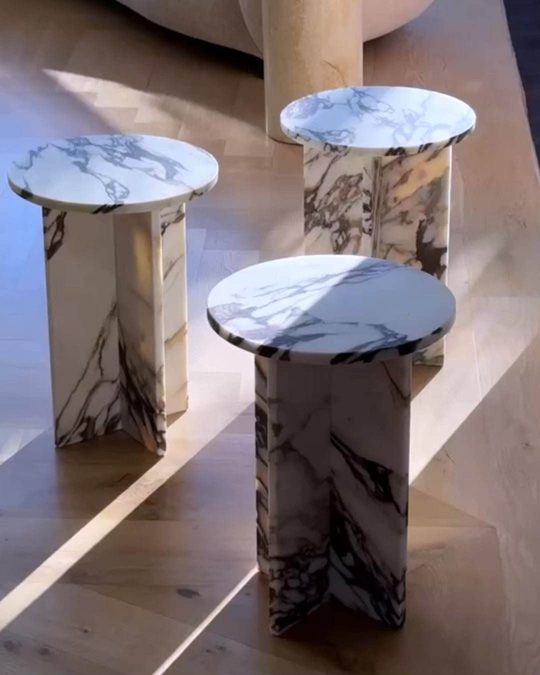 Rosie Marble Side Table - Bulgari & Travertine Natural Stone Pedestal | Luxury Minimalist Bedside Table