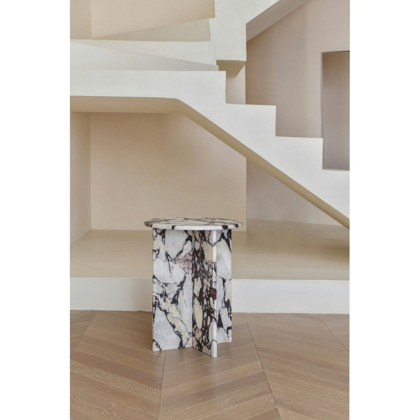 Rosie Marble Side Table - Bulgari & Travertine Natural Stone Pedestal | Luxury Minimalist Bedside Table