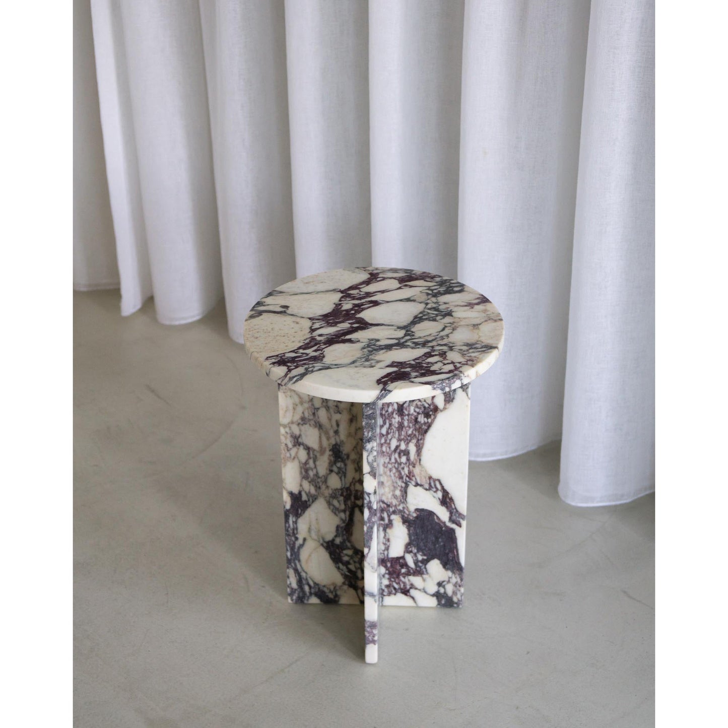 Rosie Marble Side Table - Bulgari & Travertine Natural Stone Pedestal | Luxury Minimalist Bedside Table