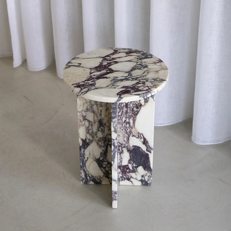 Rosie Marble Side Table - Bulgari & Travertine Natural Stone Pedestal | Luxury Minimalist Bedside Table