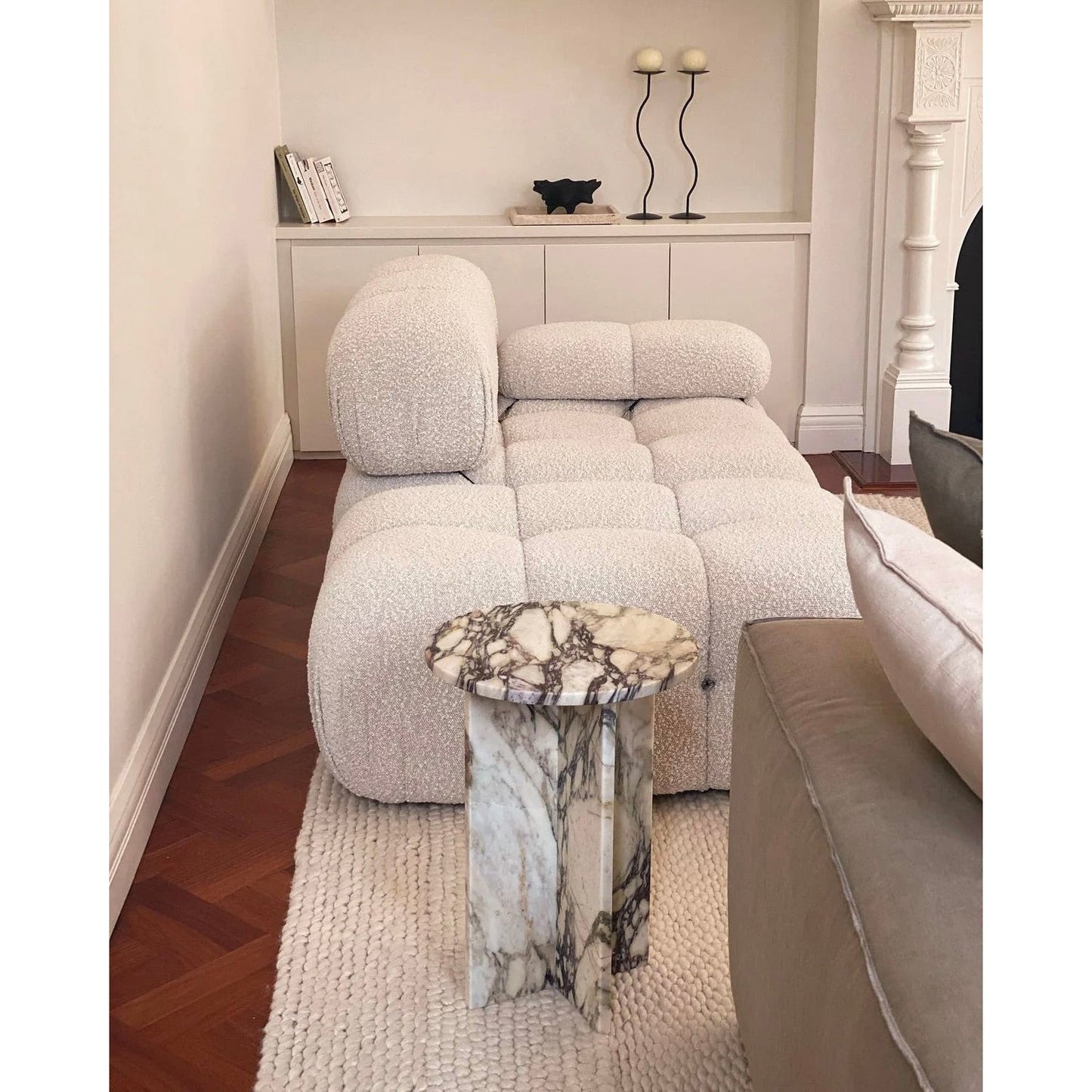 Rosie Marble Side Table - Bulgari & Travertine Natural Stone Pedestal | Luxury Minimalist Bedside Table