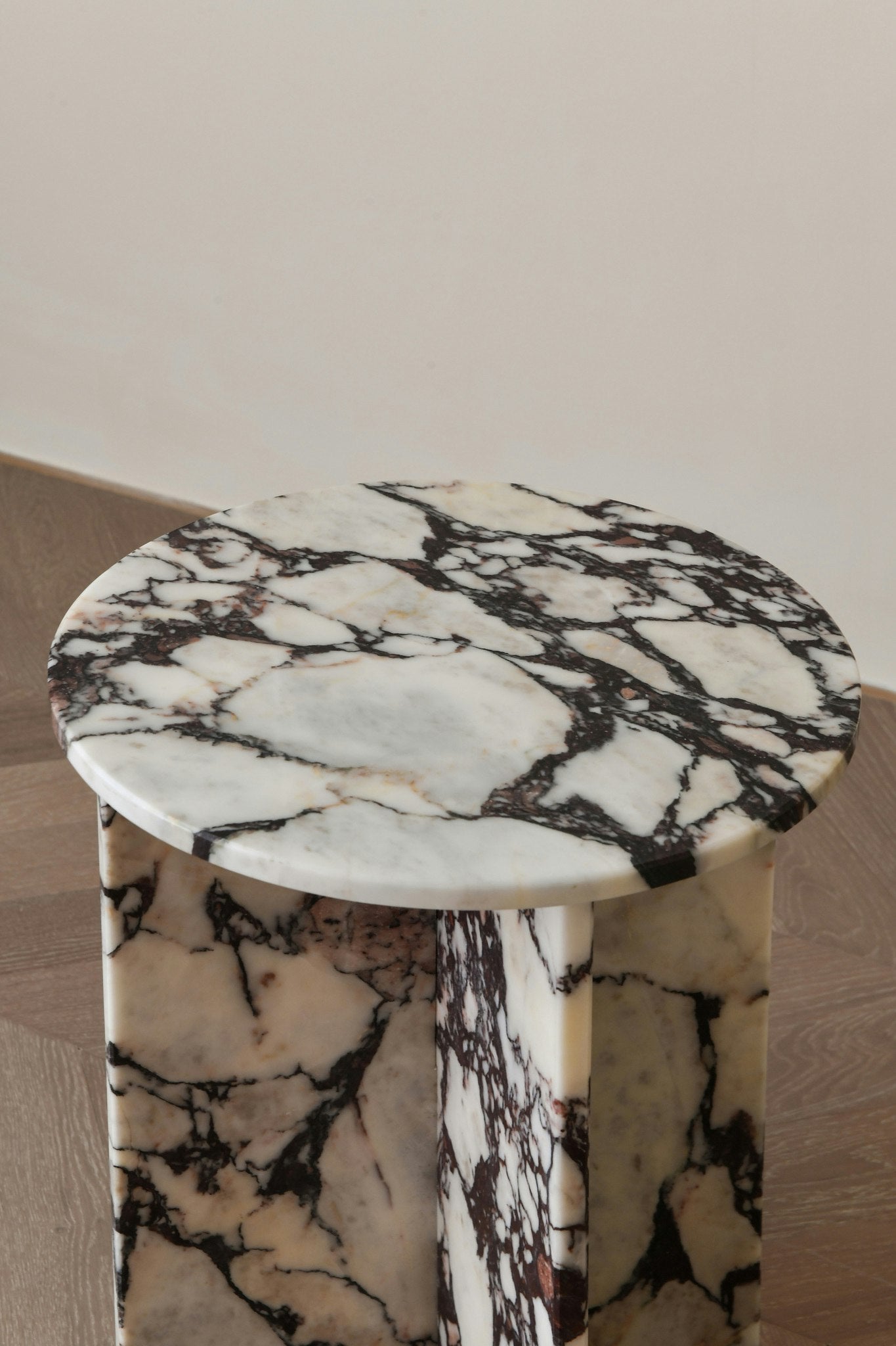 Rosie Marble Side Table - Bulgari & Travertine Natural Stone Pedestal | Luxury Minimalist Bedside Table