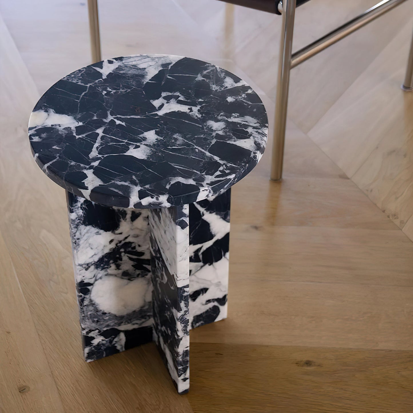 Rosie Marble Side Table - Bulgari & Travertine Natural Stone Pedestal | Luxury Minimalist Bedside Table