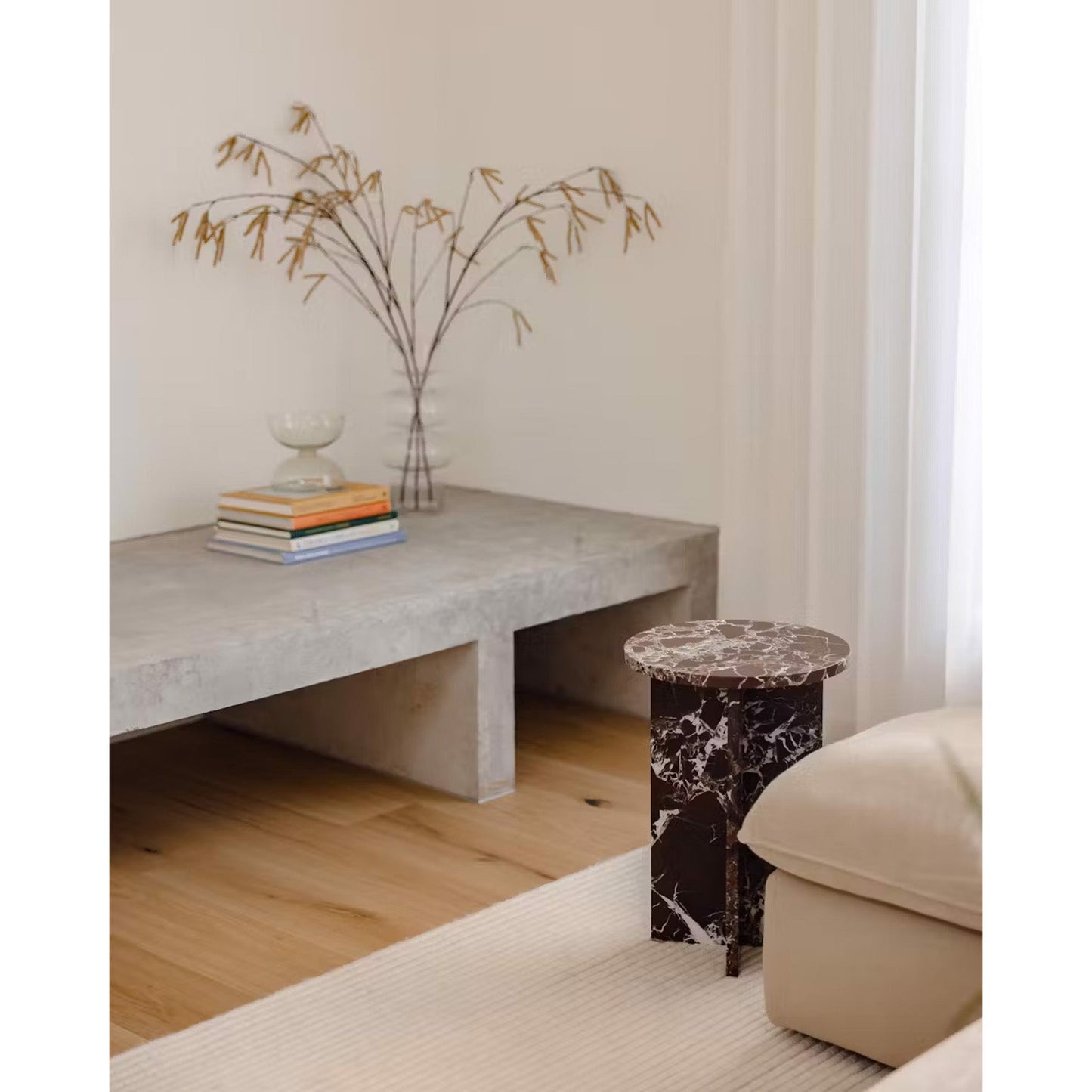 Rosie Marble Side Table - Bulgari & Travertine Natural Stone Pedestal | Luxury Minimalist Bedside Table