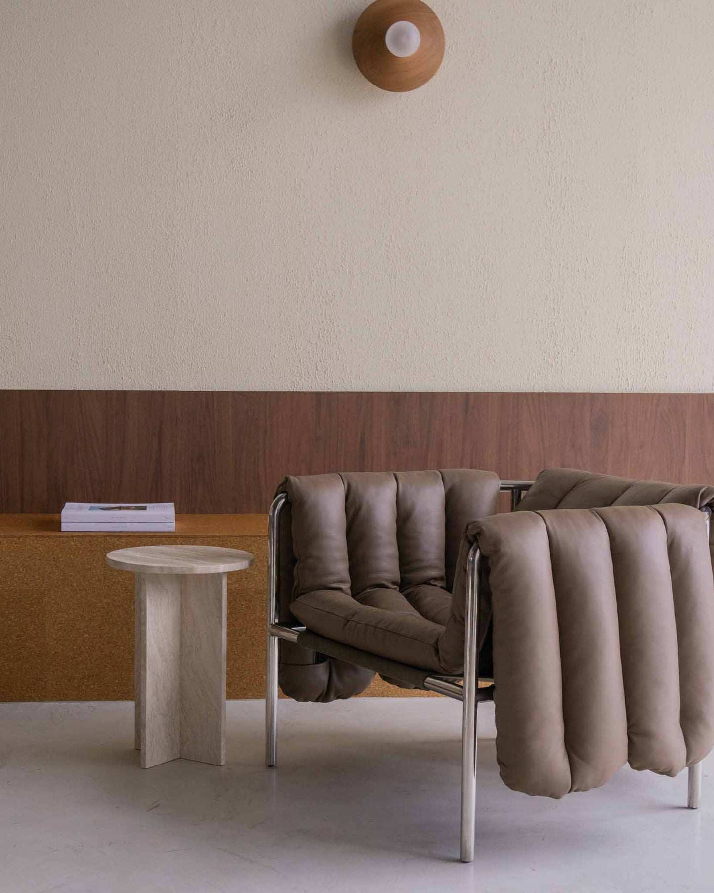 Rosie Marble Side Table - Bulgari & Travertine Natural Stone Pedestal | Luxury Minimalist Bedside Table