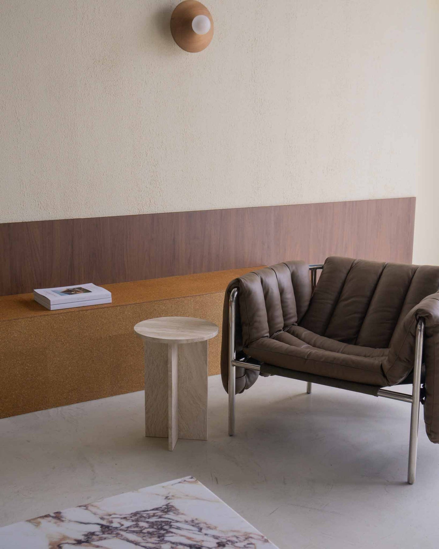 Rosie Marble Side Table - Bulgari & Travertine Natural Stone Pedestal | Luxury Minimalist Bedside Table