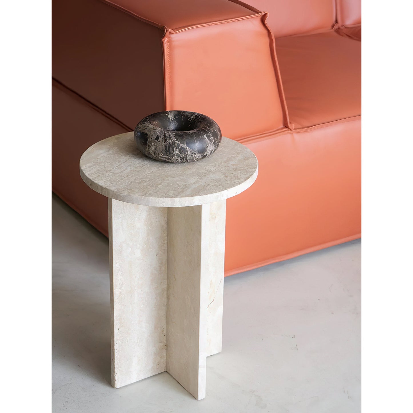 Rosie Marble Side Table - Bulgari & Travertine Natural Stone Pedestal | Luxury Minimalist Bedside Table